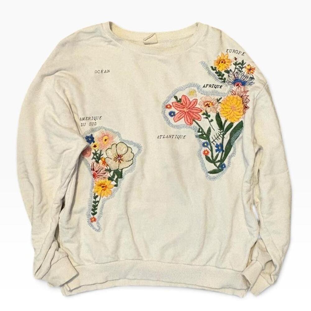 Zara Girls Floral Map Embroidered Sweatshirt